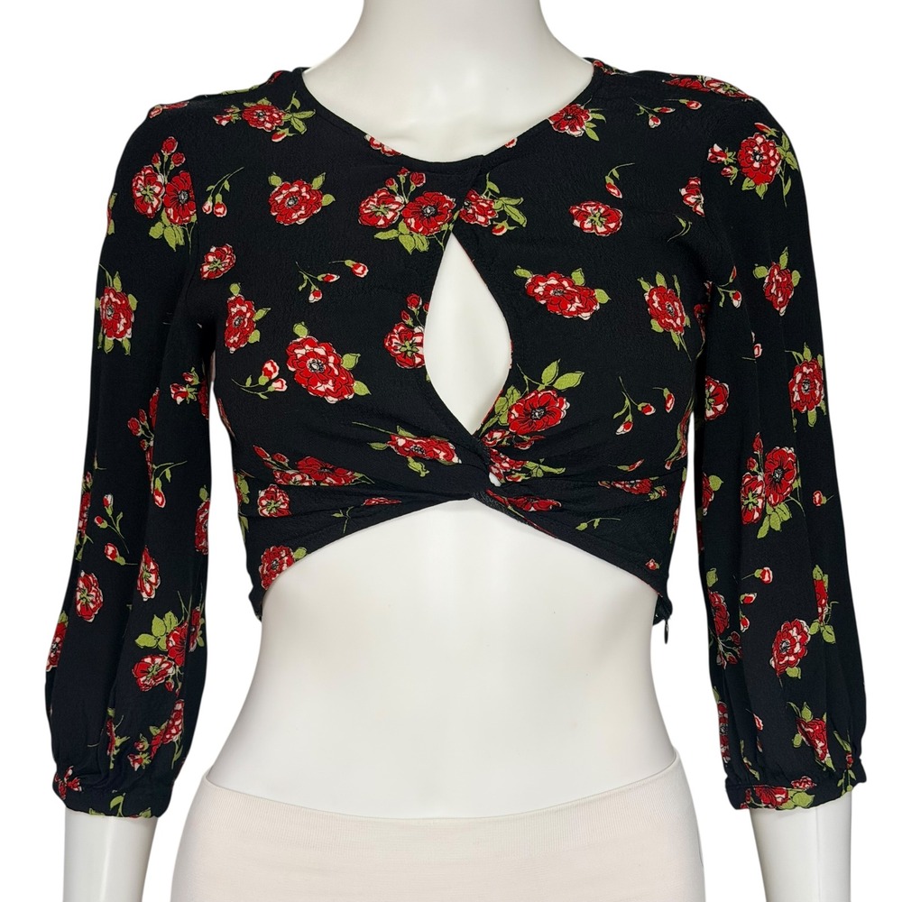 ZARA Floral Crop Top  Indie Soft Grunge Front Keyhole Whimsigoth Festival Small‎